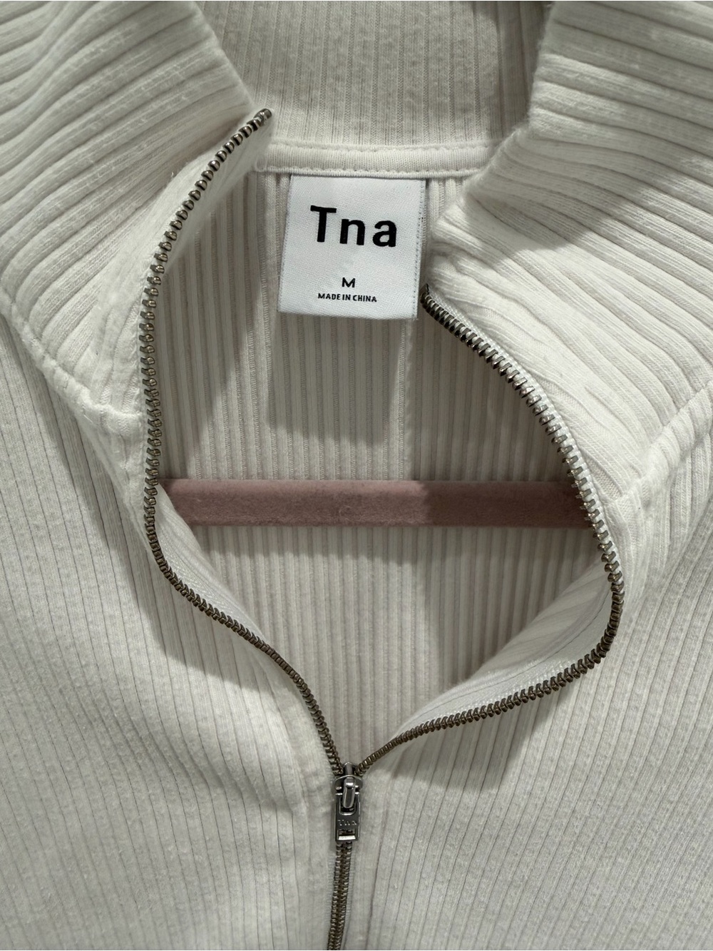 Cream Ribbed Mock-Neck Half Zip Top - Picture 3 of 3